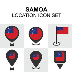 A set of location pins and icons themed with the national flag and culture of Samoa.