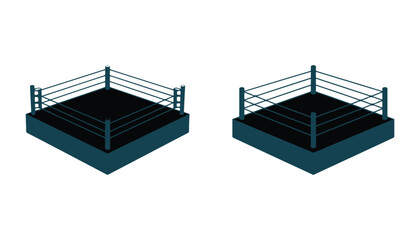 Two isometric boxing rings with dark blue bases and ropes on a white background