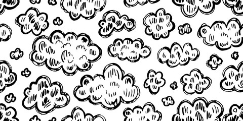 Hand-drawn Black and White Cloud Seamless Pattern