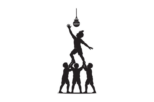 dahi handi silhouette vector art illustration on white background