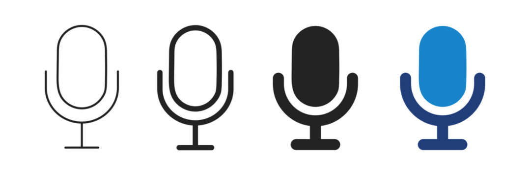 Microphone Icons Set – Editable Stroke Voice and Audio Symbols. Vector