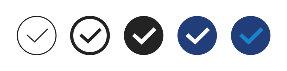Check Mark Icons in Circle – Editable Stroke Tick Symbol Set. Vector