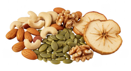 Nut and Dried Fruit Mix for Healthy Snacking, Cooking, and Nutritional Benefits for All Ages, isolated on a transparent background