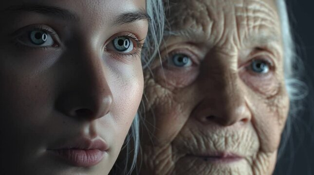 Contrast of youth and age captured in a striking profile view