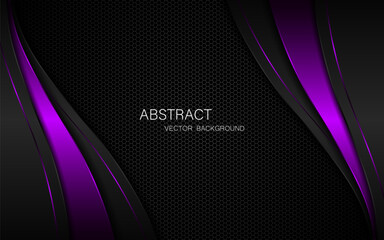 Abstract black and purple curves with purple lines on dark steel mesh background. with free space for design. modern technology innovation concept background	