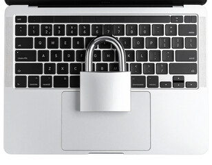 Modern Digital Padlock Over Laptop Keyboard for Cybersecurity Concept, Isolated on Transparent Background