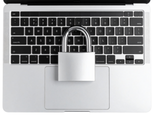 Modern Digital Padlock Over Laptop Keyboard for Cybersecurity Concept, Isolated on Transparent Background
