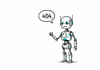 Fototapeta premium Robot illustration for 404 error pages in tech websites and apps