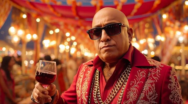 A distinguished, bald man with a stern expression, wearing stylish dark sunglasses. 