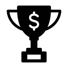 A black silhouette of a trophy cup with a dollar sign.