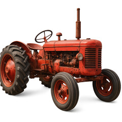 Obraz premium Tractor in Remote Village Vintage Red Tractor Isolated on Farmland with High Fidelity Quality PNG Die-Cut For Advertising
