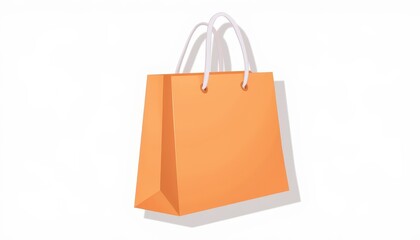 smooth and rounded shopping bag 3d icon in soft orange tone, floating with cartoon drop shadow, white isolated background.