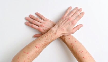 Fototapeta premium Person with Skin Irritation Displaying Symptoms of Hives on Arms and Hands, Close-Up View, High Resolution Gigapixel Image for Medical and Educational Use