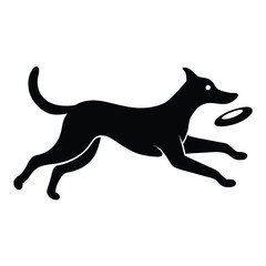 Silhouette of a Dog Leaping to Catch a Disc, Active Pet Illustration, Modern Design, Canine Sports and Recreation