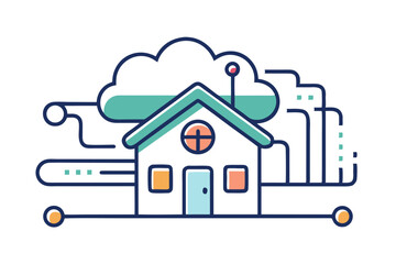 mono line smart home automation house icon