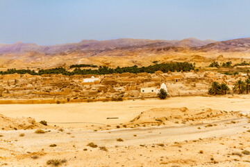 Tamaghza El Gdima. Abandoned Village of Tamerza. The ruins of a village destroyed by a 22-day...