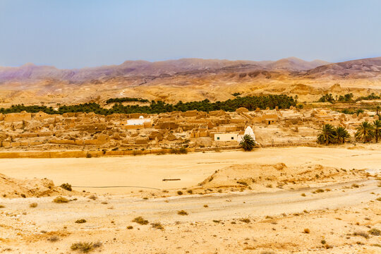 Tamaghza El Gdima. Abandoned Village of Tamerza. The ruins of a village destroyed by a 22-day flood. Governorate Tozeur, Tunisia