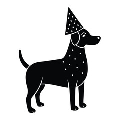 Stylized Black Dog with Birthday Hat Silhouette Design Celebratory Canine Vector Art with Spot Accents for Fun Festive Creations