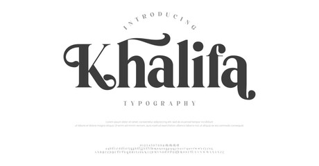 Khalifa Luxury alphabet elegant logo font and number Classic Lettering Minimal Fashion Typography decoration fonts for branding wedding logo vector illustration
