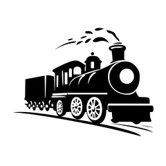 Black steam locomotive illustration with copy space for travel design
