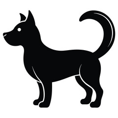 Stylized Silhouette of a Standing Dog with a Curled Tail an Alert Posture and Pointed Ears Facing Left
