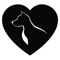 Heartwarming Dog Silhouette Inside Heart Shape Symbolizing Love and Compassion for Animals with Simple and Elegant Design Ideal for Animal Charities