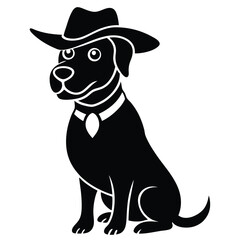 Cartoon Dog in a Hat Sitting Nicely An Adorable Black and White Illustration of a Dog Ready for the Wild West