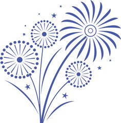 Abstract vector of stylized blue fireworks burst with circular spark patterns. Decorative design suitable for festive themes, celebration graphics, and seasonal party elements. Isolated 
