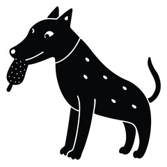 Silhouette of a Spotted Dog Holding a Berry in Its Mouth Cute and Playful Design With Minimalist Aesthetic
