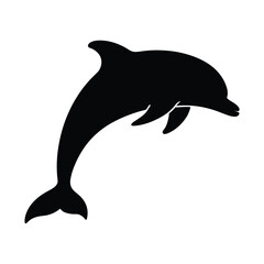 Black silhouette of a playful dolphin leaping out of the water