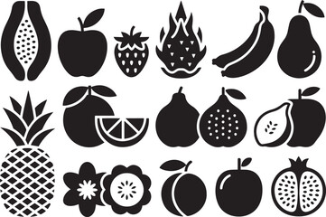 Collection of Black and White Fruit Icons