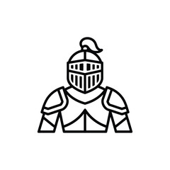 Medieval knight armor icon black outline symbol on white background