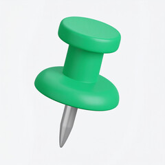 Green 3d rendered push pin office supply illustration isolated on a white background demonstrating concept of organization and communication