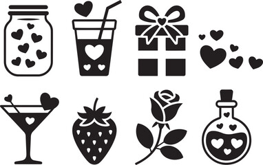 Fototapeta premium Cute Valentine's Day Icons of Love and Treats