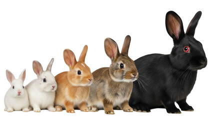 Fototapeta premium Charming Collection of Colorful Fluffy Rabbits in Different Sizes for Enthusiastic Animal Lovers and Families, isolated on a transparent background