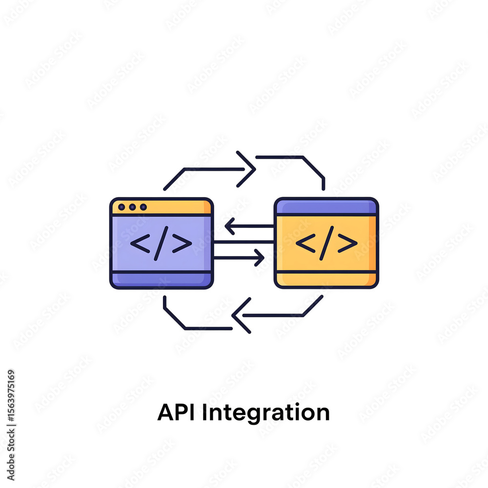 Poster a p i integration icon two color code windows data exchange isolated on a transparent background