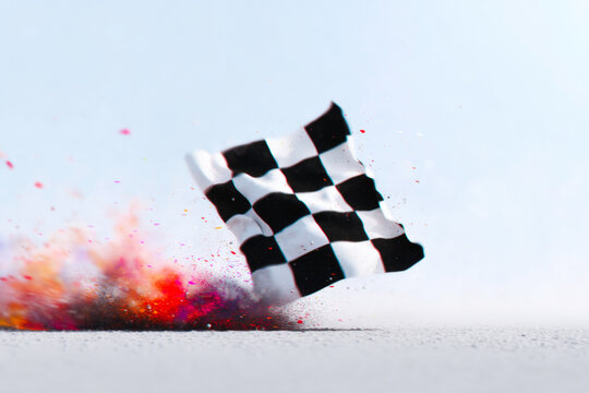 Grunge checkered racing flag waving in wind black and white speed finish design