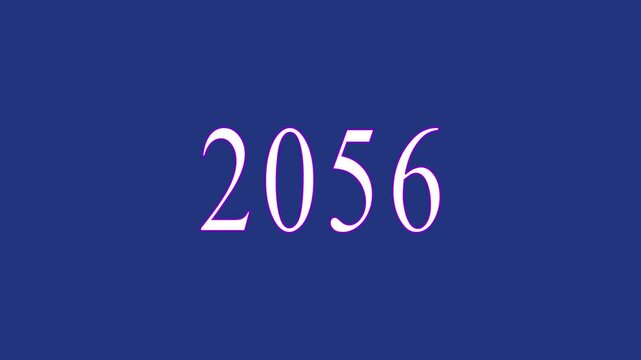 Isolated bright New Year 2056 text on transparent background. Words. 4K animation of infinitely  text animation.