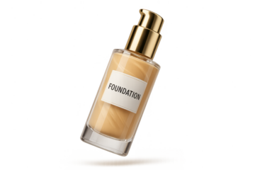 Bottle of foundation isolated on transparent background, beauty product shot