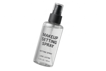 Clear makeup setting spray bottle isolated on a transparent background shot in studio