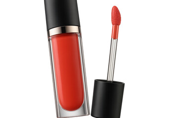 Obraz premium Red liquid lipstick with applicator isolated on a transparent background, beauty