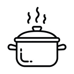 Simple line art icon of a cooking pot with steam rising from the lid