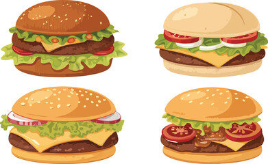 Set of Burger Illustration vector design, Burger Logo design, Burger vector design, Burger icon design