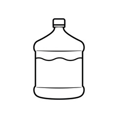 Simple black and white line drawing of a large water bottle with a cap