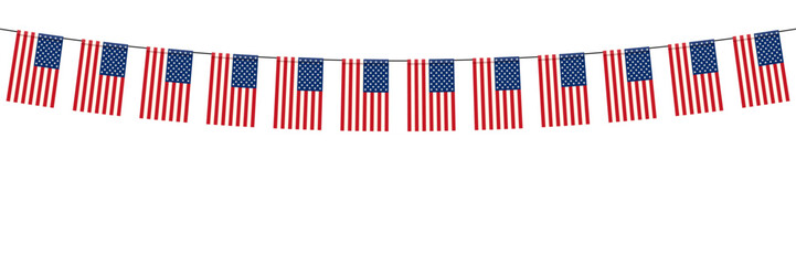 United states of America bunting flags isolated on white background.