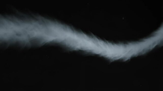 Dynamic white smoke flowing in a serpentine path on a dark background