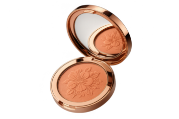 Elegant floral pressed powder makeup compact isolated on transparent background
