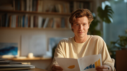 Caseworker reviewing a case report with charts and desk
