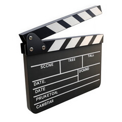 Obraz premium Classic black movie clapperboard with white stripes isolated on transparent background