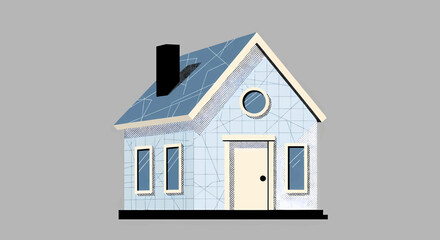 Simple half-tone house on a gray background: flat vector illustration with a pale blue steep roof